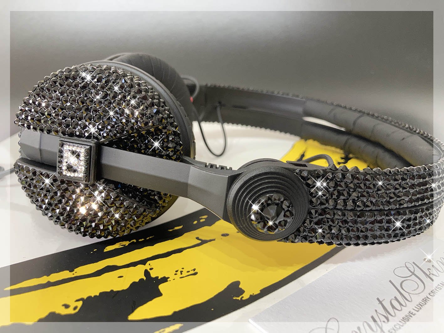 Custom Crystal Jet Black Sennheiser HD 25 Headphones | Crystalskins